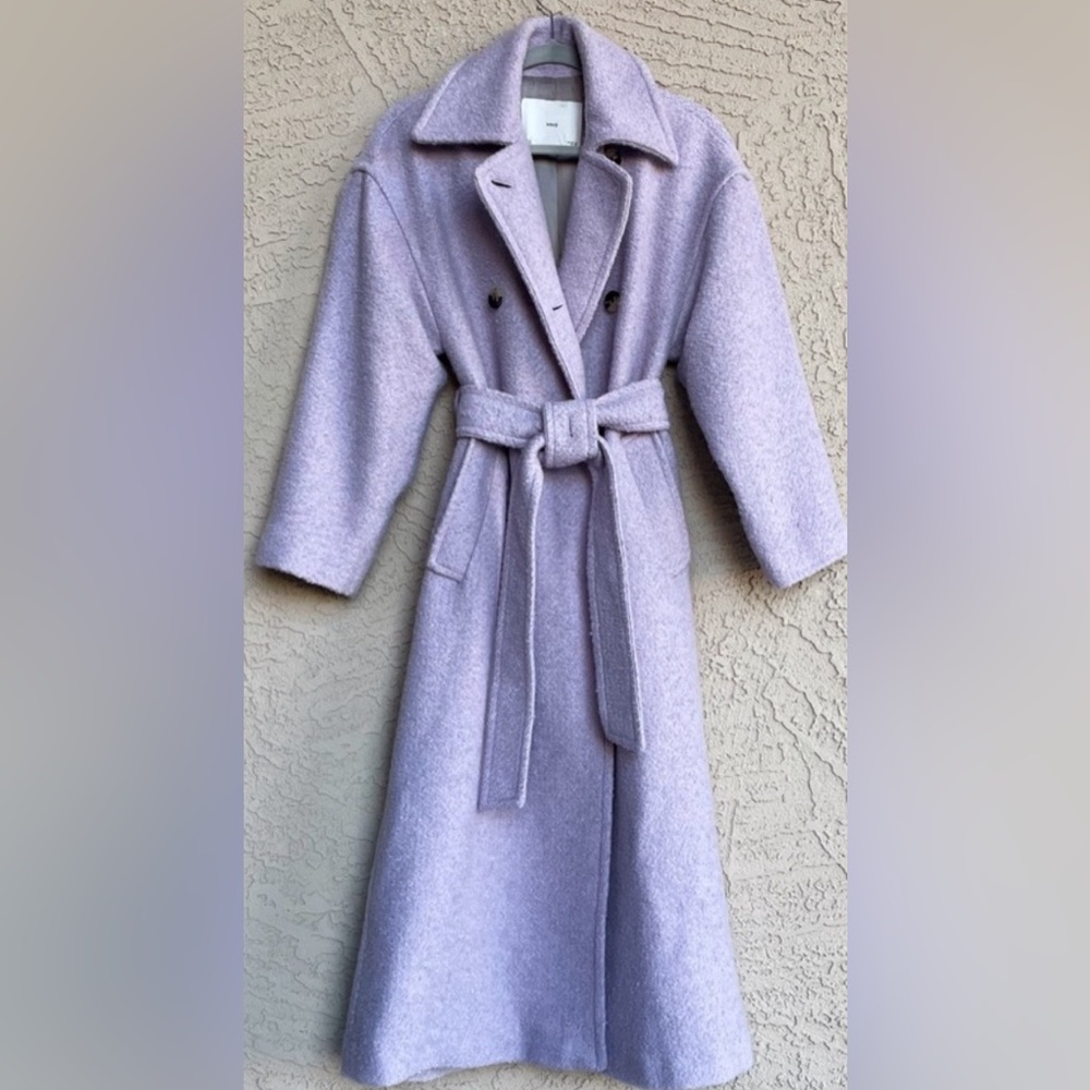 Lavender Pastel Purple
Boucle Wool Coat Double Breasted Trench M